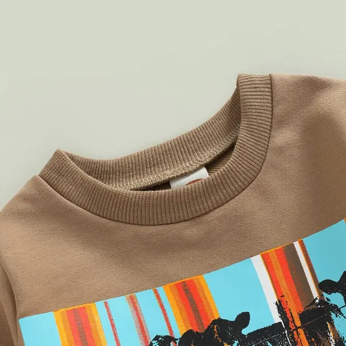 Vista 5 de Kayotuas Conjunto de sudadera con estampado de vaca y pantalones deportivos para bebé, ropa occidental para primavera, otoño e invierno