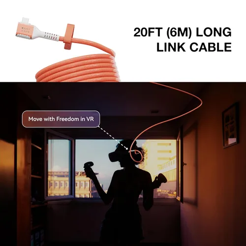 Vista 6 de APEXINNO 20FT Link Cable for Meta Quest 3 Headset VR Accessories, Thunderbolt 4.0 USB3.2 High Speed Data Transfer, PD100w 3A Fast Charging Cable