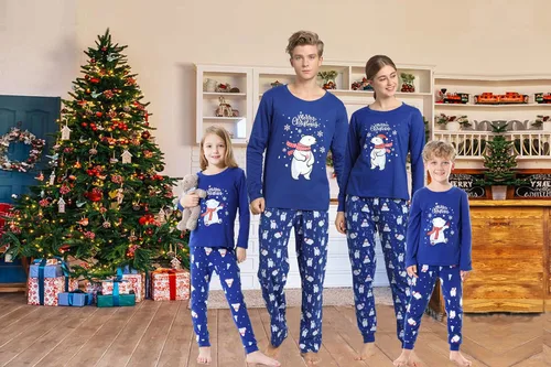 Vista 7 de Hupohoi - Conjunto de pijamas a juego para toda la familia lindo oso polar ropa para dormir navideña.
