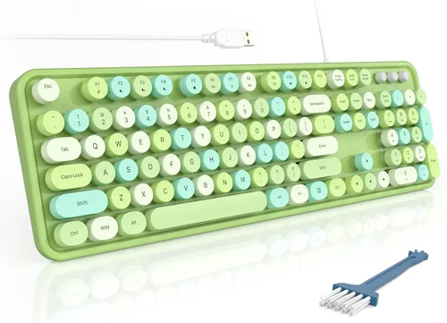 Vista 17 de MOFII Teclados de computadora con cable, teclado USB de tamaño completo Plug Play, bonito teclado estético colorido con soportes plegables