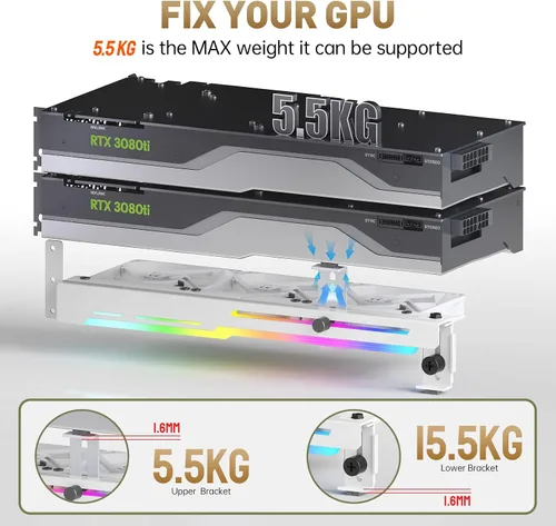 Vista 5 de AsiaHorse Enfriador de tarjeta gráfica con LED ARGB 5V de 3 pines y tres ventiladores de 80 mm, soporte de tarjeta gráfica LED RGB, enfriador de GPU