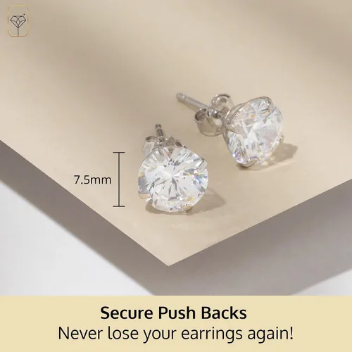 Vista 5 de Aretes solitarios redondos de circonita cúbica de oro de 14 quilates para mujeres y hombres Aretes de tuerca de circonita cúbica antideslustre
