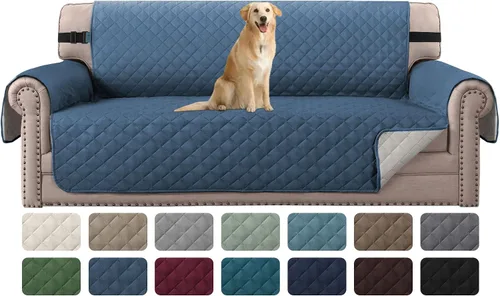 Vista 18 de H.VERSAILTEX Funda de sofá resistente al agua para sofá de 3 cojines, reversible, protector de muebles acolchado con correa elástica, funda de sofá