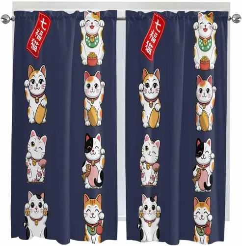 Vista 8 de Cortinas japonesas Noren para ventana de 24 pulgadas de largo, juego de 2 paneles, cortinas de cocina con bolsillo para cortinero, cortinas
