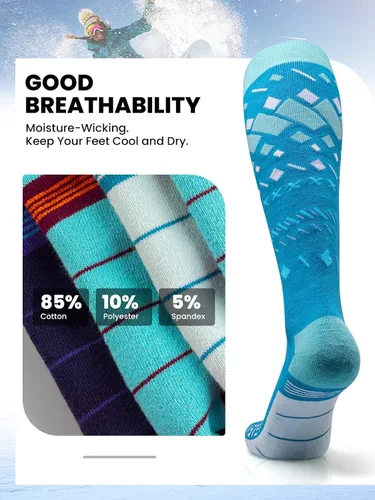 Vista 2 de OutdoorMaster Calcetines de esquí, paquete de 2 pares de calcetines de esquí y snowboard para hombres y mujeres con diseño OTC con puño