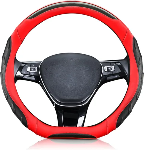 Vista 9 de Ergocar Funda deportiva en forma de D, transpirable, antideslizante, de fibra de carbono y piel de microfibra, protector de volante de automóvil