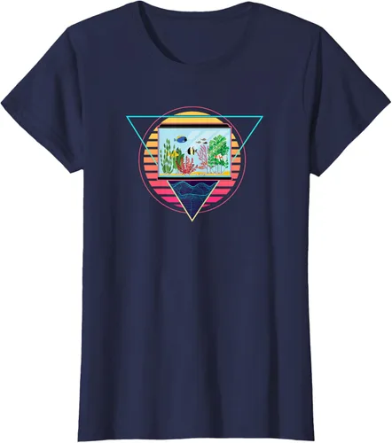 Vista 25 de Futuristic Fish Tank Synthwave Vaporwave Aquarium Aesthetic T-Shirt Negro