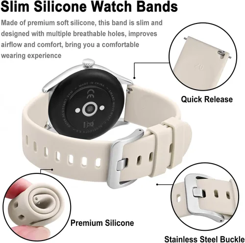 Vista 80 de BISONSTRAP Correas de reloj de silicona, correas de reloj delgadas con liberación rápida, 0.787 in, negro con hebilla negra