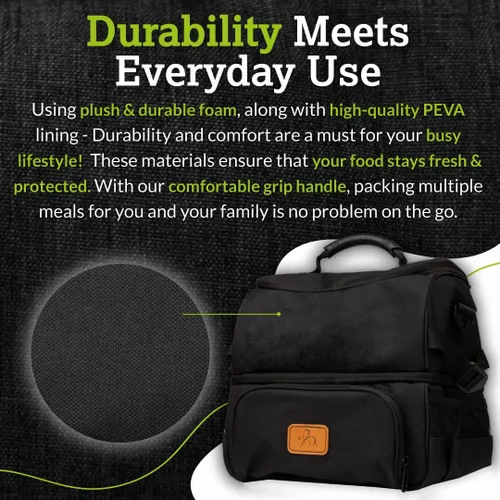 Vista 3 de Bright Line Eating Bolsa térmica aislada para 12 latas, bolsa de almuerzo con forro de espuma de PEVA, bolsa térmica suave con bolsillos y correa