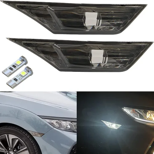 Vista 9 de Luces LED de posición laterales de 10ª generación para Honda Civic Sedan Coupe Hatchback Switchback de 2016-2021 Ámbar/Blanco Señal de giro