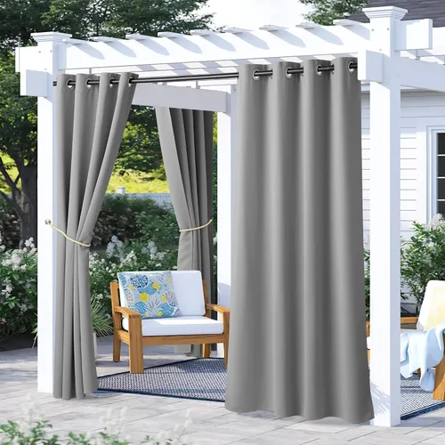 Vista 85 de NICETOWN Cortina para Exteriores para Patio Impermeable de 84 Pulgadas de Ancho, Aislamiento Térmico con Ojales Antioxidantes Bloqueo UV Cortina