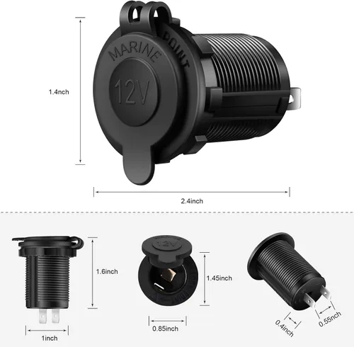Vista 3 de ZHSMS - Enchufe para encendedor de cigarrillos, automóvil, motocicleta, ATV RV, enchufe para encendedor, toma de corriente, receptáculo de 12V Negro