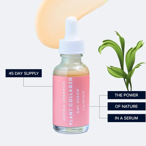 Vista 2 de Adonia Organics Suero de día de colágeno vegetal – Reafirmante y levanta con células madre vegetales – Hidrata y protege para una piel radiante