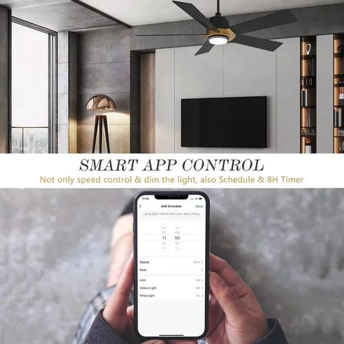 Vista 7 de SMAAIR - Ventiladores de techo inteligentes con luces y control remoto, ventilador de techo de perfil bajo de 52 pulgadas con luz LED regulable