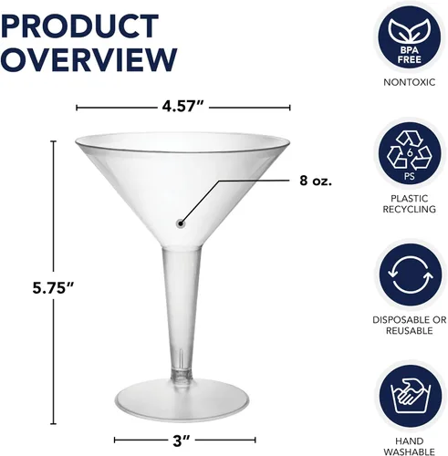 Vista 2 de Party Essentials Vasos de plástico de dos piezas de 8 onzas para martini/fiesta, transparentes, 50 unidades + 100 pinchos de bambú
