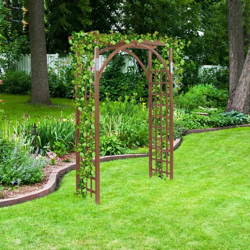 Vista 6 de Flandre Cenador de jardín de madera, arco de boda para ceremonia, enrejado de jardín de madera para escalar plantas, patio, césped, patio, fiesta