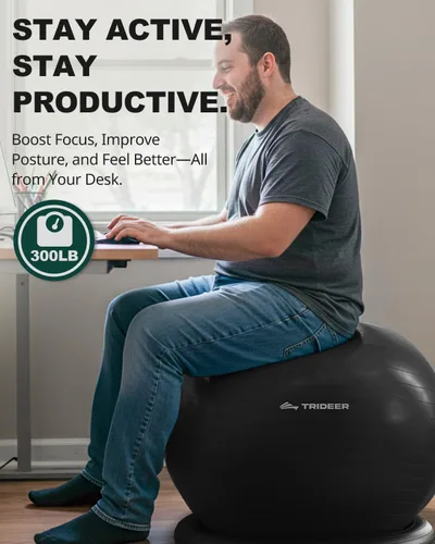 Vista 3 de Trideer Exercise Ball Chair with Base & Resistance Bands for Home Gym, Stability Ball Seat for Core Workout and Back Support