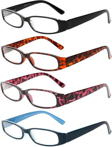 Vista 13 de Kerecsen Gafas de lectura para mujer, 4 pares de lectores de bisagra de resorte a la moda