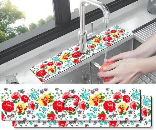 Vista 15 de Tapete protector contra salpicaduras para grifo de fregadero de cocina - 2 piezas, tapete súper absorbente de secado rápido, accesorios