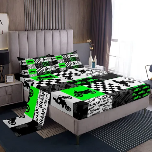 Vista 27 de Castle Fairy Juego de sábanas de motocross tamaño twin, juego de ropa de cama verde con diseño de panal ombré, decoración de habitación de niños