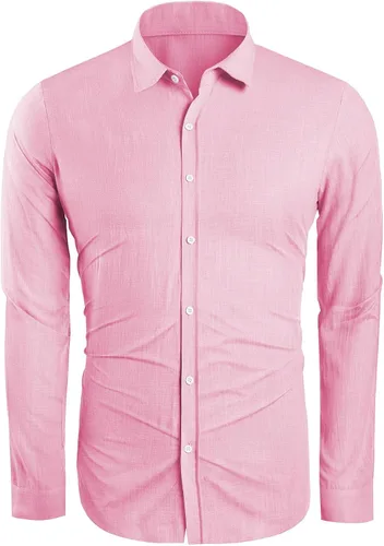 Vista 3 de Camisas con botones para hombre manga larga lino playa casual algodón para verano ligeras