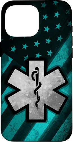 Vista 19 de Funda para iPhone 16 EMT EMS Paramédico Azul Turquesa USA Bandera Americana