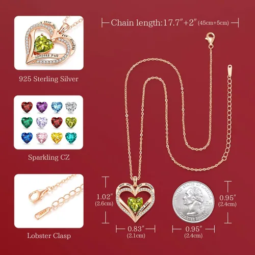 Vista 95 de CDE Collares de piedra natal para mujer, plata de ley 925, collar con colgante de corazón para siempre, Navidad, cumpleaños, aniversario, día de San