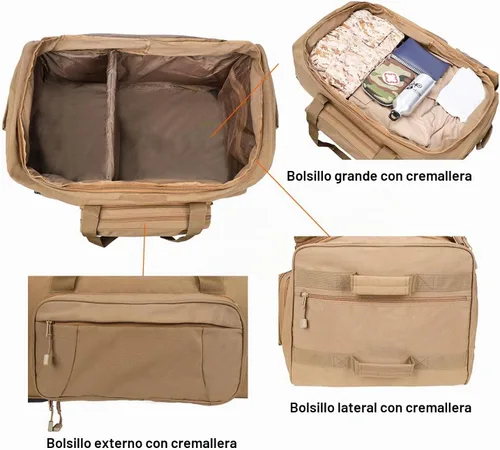 Vista 4 de Bolsa de despliegue con ruedas táctica militar 124L, Canela, Bolsa de lona con ruedas Bolsa de despliegue
