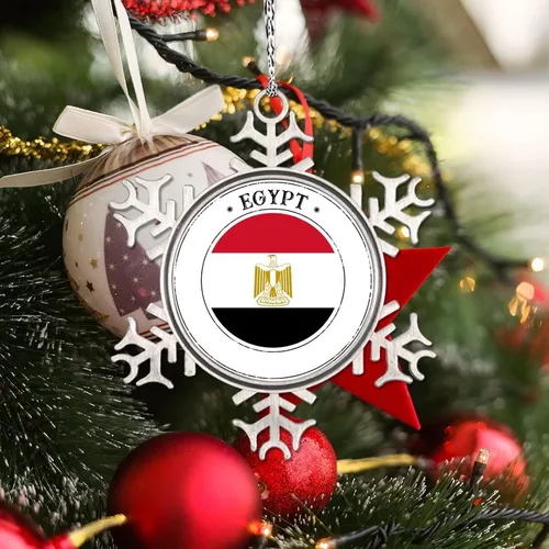 Vista 4 de Adorno de copo de nieve con bandera de Egipto, adornos para árbol de Navidad, recuerdo de la ciudad del país, adornos de Navidad personalizados