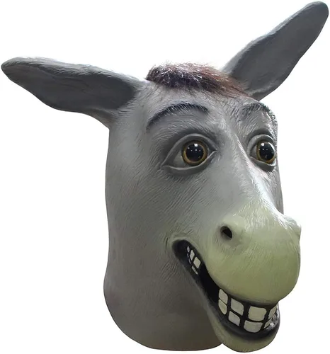 Vista 3 de Demi Sharky Linda máscara de burro para Halloween, disfraz de fiesta de animales, accesorios de cosplay de látex para adultos (burro)
