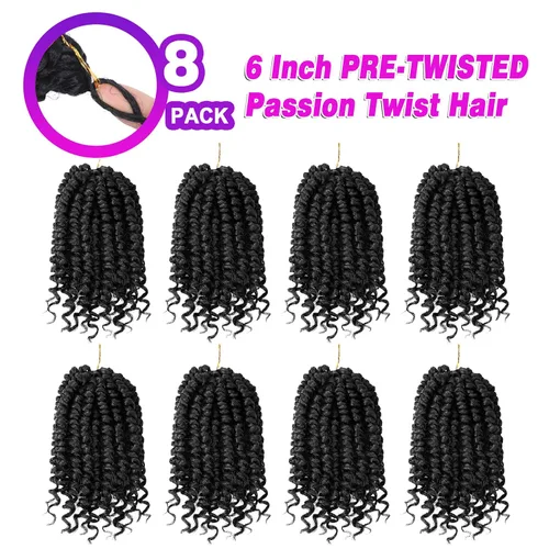 Vista 2 de Bileaf Paquete de 8 de cabello de ganchillo trenzado de pasión de 6 pulgadas para mujeres, pelo corto de ganchillo trenzado de pasión pretrenzado