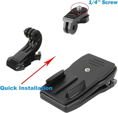 Vista 2 de momerch Soporte para correa de hombro para mochila 360 con clip de bolsa con base de adaptador de trípode de liberación rápida compatible con Go Pro