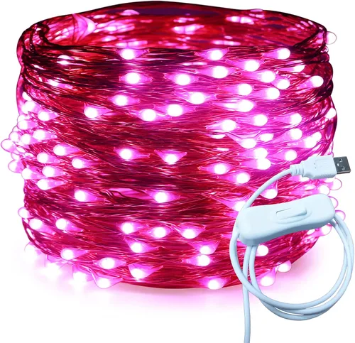 Vista 22 de RUICHEN Alambre de cobre de 33 pies, 100 luces LED USB con interruptor de encendido/apagado, verde