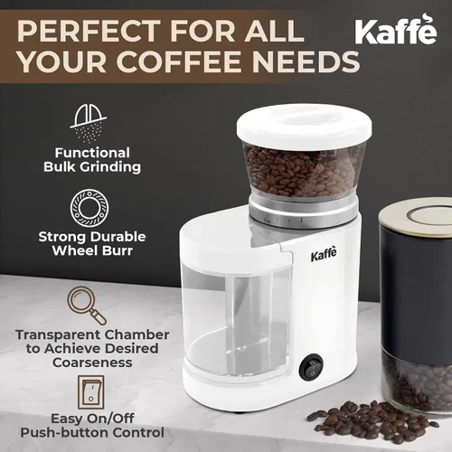 Vista 3 de Kaffe - Molinillo eléctrico de café con rebabas (5.5 onzas) con ajustes de grosor ajustables, rebabas planas, [nuevo motor mejorado], molinillo