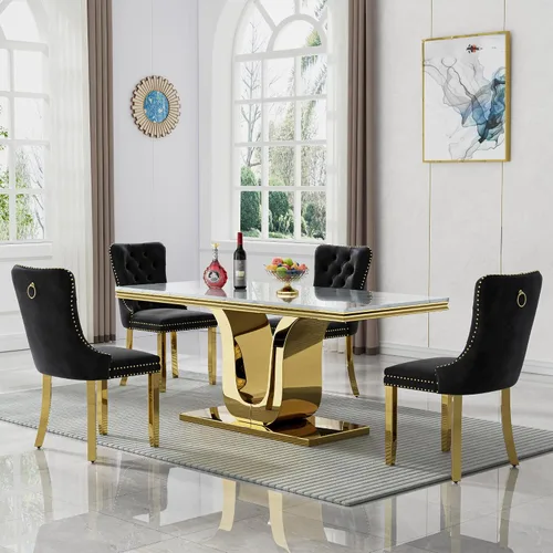 Vista 18 de SSLine Mesa de comedor moderna para mesa de cocina de mármol sintético de 6,70 pulgadas, mesa de comedor rectangular para muebles de cocina