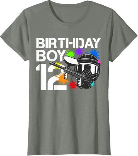 Vista 12 de 12th B-Day Paintball Birthday Party Boy 12 Year Old Funny T-Shirt, Negro