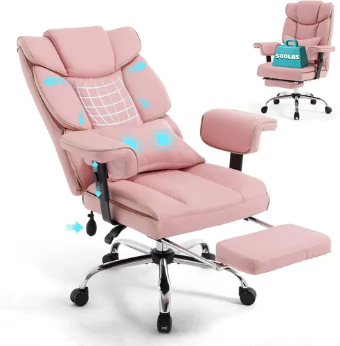 Vista 12 de Masaje de amasado 3D de tamaño grande cómoda silla de escritorio de oficina para mujeres Marrón