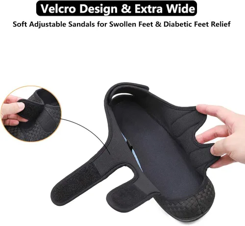 Vista 2 de Zapatillas de mujer extra anchas ajustables para diabéticos y edema, pies hinchados, zapatos para caminar para interiorexterior sandalias ortopédicas