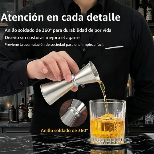 Vista 5 de Lexenic Jigger japonés prémium de 2 onzas y 1 onza con 7 medidas en el interior para camarero, jigger de acero inoxidable 304 resistente, accesorios