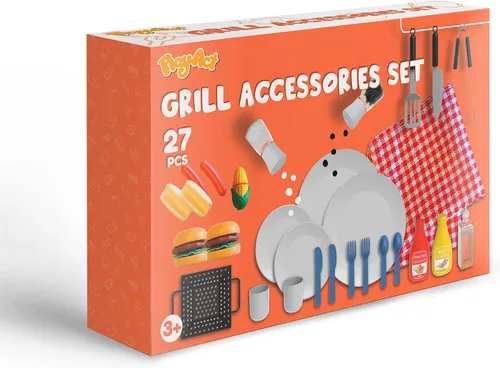 Vista 7 de 27 piezas de juego de parrilla de barbacoa para niños, juguete de parrilla de barbacoa de patio trasero, juego de juguetes de parrilla para niños