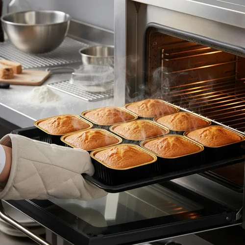 Vista 5 de ZEAYEA 100 mini moldes para pasteles con tapas, 5.7 onzas de papel de aluminio cuadrado para hornear, moldes desechables para magdalenas, postre