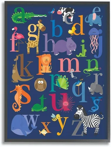 Vista 8 de The Kids Room by Stupell - Placa de pared con iconos de animales del alfabeto azul marino, 10 x 15 pulgadas, diseño por artista lezleelliott