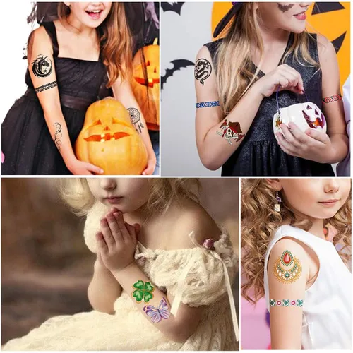 Vista 5 de Yazhiji 36 hojas de tatuajes temporales para niños, niñas, adultos, grandes recuerdos de fiesta y decoraciones