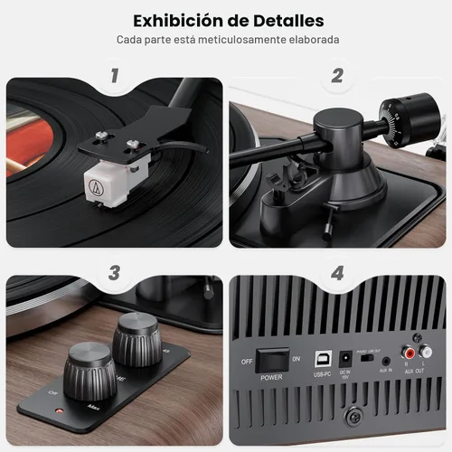 Vista 3 de Reproductor de discos de vinilo con altavoces, Bluetooth, AT-3600L, 33/45RPM, grabación de PC