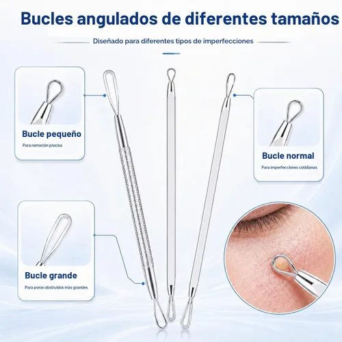 Vista 3 de MENOLY Kit de herramientas para reventar espinillas, 10 piezas, herramienta para eliminar espinillas, para acné, espinillas, comedones, acné, nariz