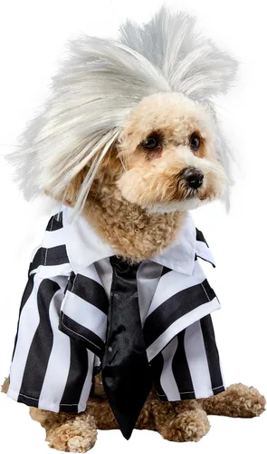 Vista 2 de Rubies Costume Company disfraz de Beetlejuice para mascotas, L, Negro, blanco