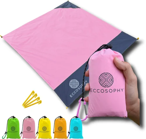Vista 7 de ECCOSOPHY Manta de playa a prueba de arena, 100% impermeable, manta de picnic de 60 x 55 pulgadas, manta de bolsillo compacta para exteriores, funda
