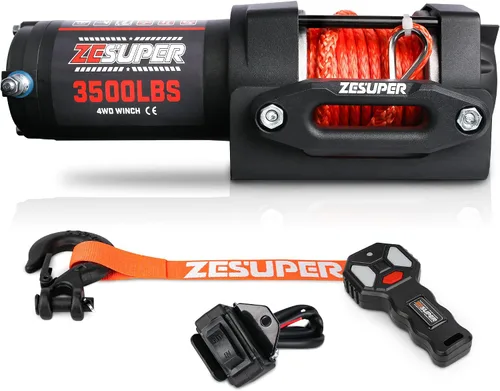 Vista 9 de ZESUPER - Kit de cabestrante eléctrico con control remoto de mano, 2500 libras, 12 V CC, cable de acero, impermeable; para cuatriciclos, vehículos