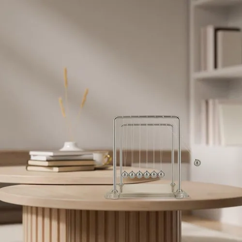 Vista 5 de Newtons - Péndulo de cuna con 7 bolas, bola de equilibrio de más de 60 segundos, base de vidrio, dispositivo de ciencia física para el hogar