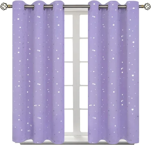 Vista 72 de BGment Cortinas opacas para dormitorio infantil, con aislamiento térmico, con ojales, estampado de estrellas plateadas, cortinas para oscurecer